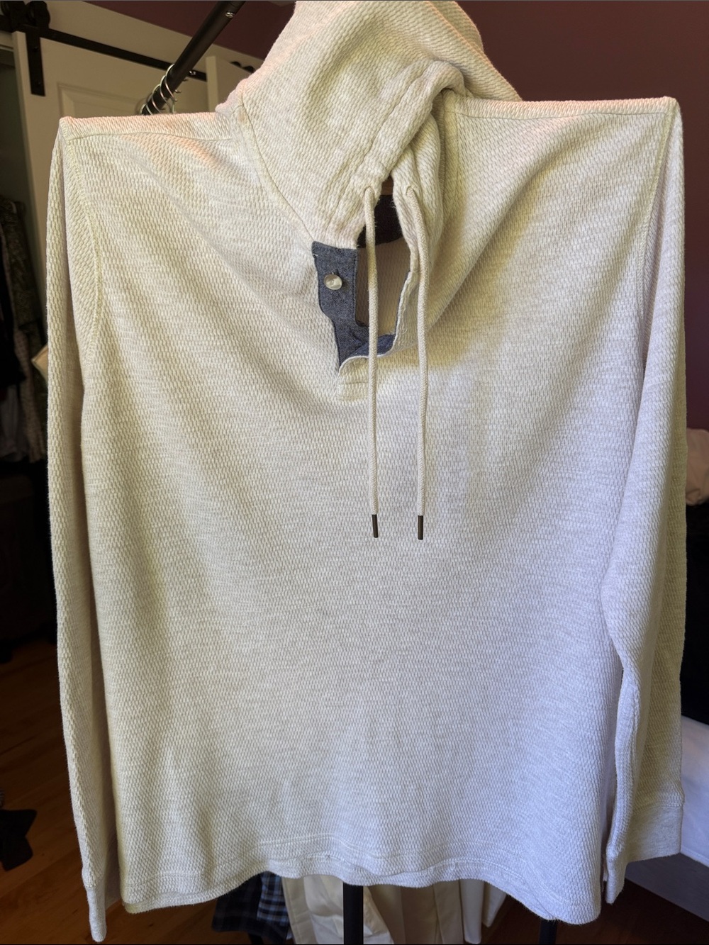 Men's Cream Turtleneck Pullover Sweater with Contrast Placket